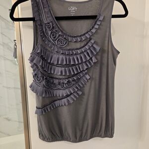 LOFT Charcoal Ruffled Blouse